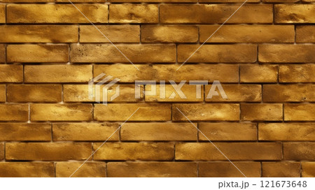 The texture of a gold brick wall. The background is made of a stone wall. seamless pattern	 121673648