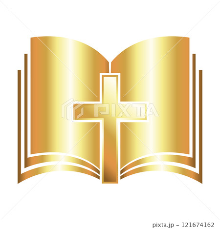 Open bible and golden cross 121674162