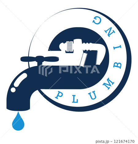 Water tap with water drop and wrench symbol Water tap with water drop and wrench symbol 121674170