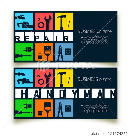Home repair and service business card with tools Home repair and service business card with tools 121674222