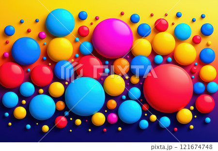 Vibrant multicolored spheres on gradient background. AI generation 121674748