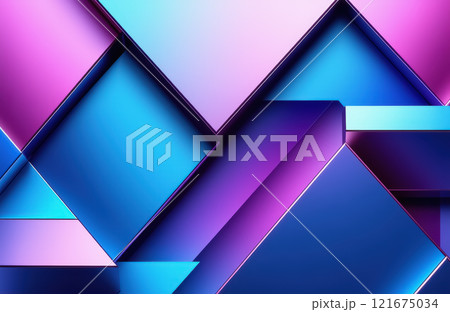 Vibrant geometric abstract with blue and purple gradient shapes. AI generation 121675034