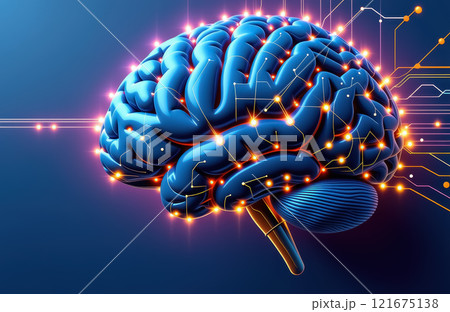 Futuristic digital brain with neural connections and data flow. AI generation Futuristic digital brain with neural connections and data flow. AI generation 121675138