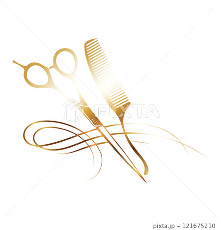 Golden scissors and comb symbol of beauty salon Golden scissors and comb symbol of beauty salon 121675210