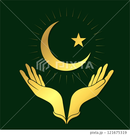 Praying hands and shining crescent with star Praying hands and shining crescent with star 121675319
