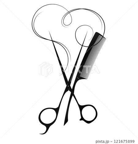 Scissors comb and curl hair heart symbol 121675899