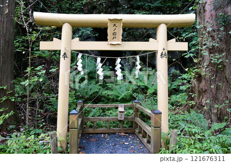 青森県 十和田湖 西湖畔 開運の小径 修験窟 天ノ岩谷の鳥居 青森県 十和田湖 西湖畔 開運の小径 修験窟 天ノ岩谷の鳥居 121676311