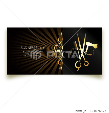 Business card concept for a beauty salon, scissors and comb 121676373