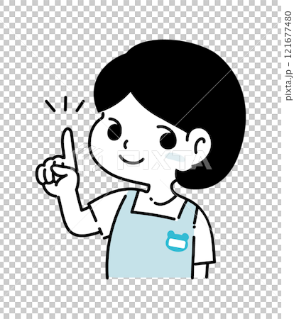 Illustration of a female nursery teacher pointing 121677480