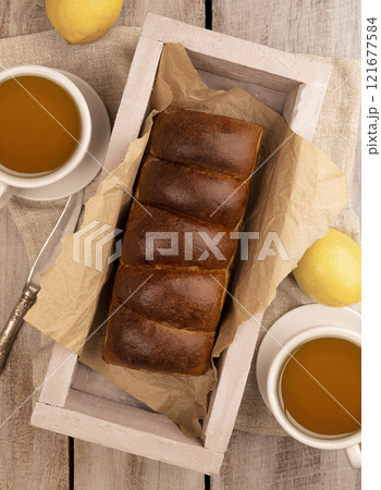 Rustic Charm: A Cozy Corner for Tea and Treats. Autumn apple pie. Fruit pie. Tea party. 121677584