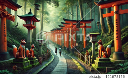 千本鳥居が織りなす神秘の参道：伏見稲荷大社（京都府） 121678156