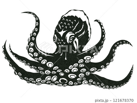 タコかエイリアンかシンプル白黒切り絵イラスト タコかエイリアンかシンプル白黒切り絵イラスト 121678370