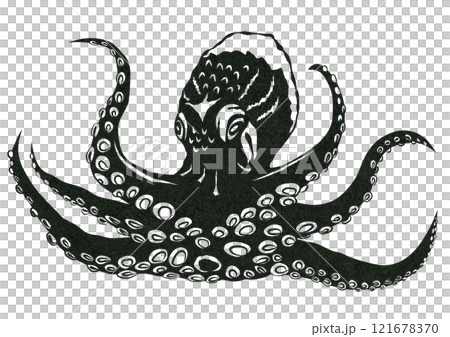 タコかエイリアンかシンプル白黒切り絵イラスト タコかエイリアンかシンプル白黒切り絵イラスト 121678370
