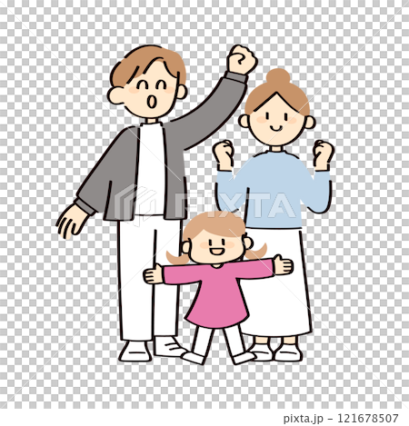 Illustration of a smiling family of three Illustration of a smiling family of three 121678507