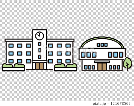 簡單的學校和健身房圖標 121678565