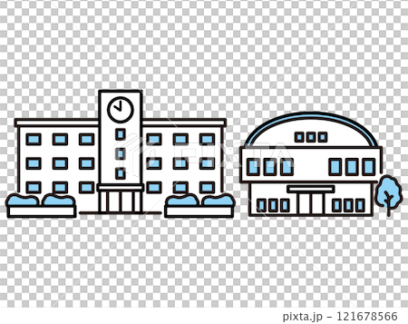 簡單的學校和健身房圖標 121678566