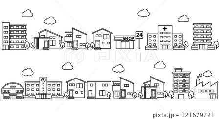 シンプルな街並みのイラスト 121679221