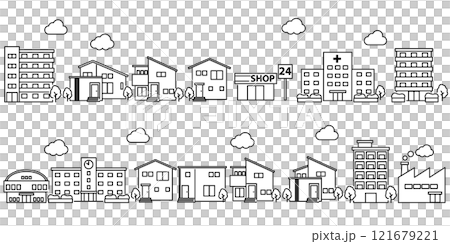 シンプルな街並みのイラスト 121679221
