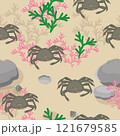 seamless pattern with crabs, corals and stones on a beige background. vector graphics seamless pattern with crabs, corals and stones on a beige background. vector graphics 121679585