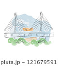 Vector illustration of a bridge on the Danube in sketch style and with a watercolor effect Vector illustration of a bridge on the Danube in sketch style and with a watercolor effect 121679591