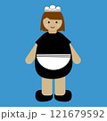 vector illustration of a maid in a black dress with a white apron on a blue background, simple flash style vector illustration of a maid in a black dress with a white apron on a blue background, simple flash style 121679592