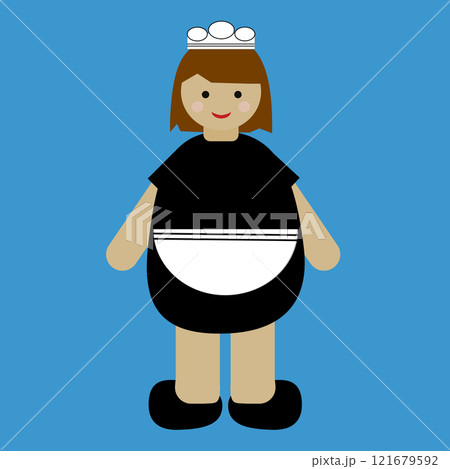 vector illustration of a maid in a black dress with a white apron on a blue background, simple flash style vector illustration of a maid in a black dress with a white apron on a blue background, simple flash style 121679592