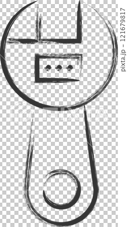 Tool-related brush-drawn illustration of a wrench 121679817
