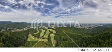 大高取山山頂からの180度パノラマ写真 埼玉県越生町(ドローンによる空撮) 大高取山山頂からの180度パノラマ写真 埼玉県越生町(ドローンによる空撮) 121680241