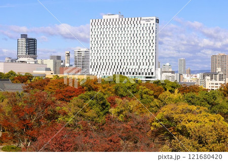ダブルツリーバイヒルトン大阪城、大阪城、秋、紅葉、大阪城公園、大阪城散歩、大阪観光、インバウンド 121680420
