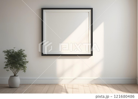 白い壁のシンプルな部屋に飾られた何も書かれていないフレーム 121680486