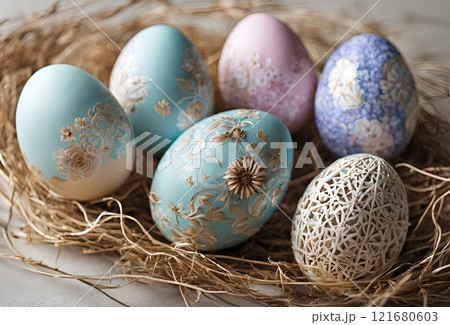美しい装飾が施されたカラフルなイースターエッグ 美しい装飾が施されたカラフルなイースターエッグ 121680603