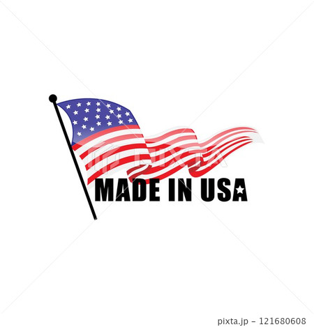 Made in USA (United States of America). Composition with American flag for badge, label, pin, etc. 121680608