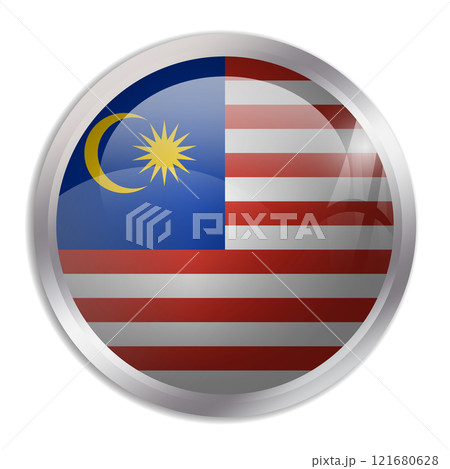 Malaysia flag - glossy circle button displays a colorful flag representing a country cultural identity and heritage. The essence of national pride and unity. 121680628