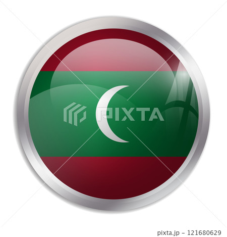 Maldives flag - glossy circle button displays a colorful flag representing a country cultural identity and heritage. The essence of national pride and unity. 121680629