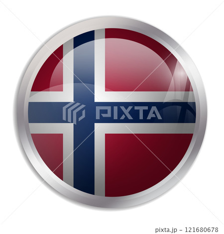 Norway flag - glossy circle button displays a colorful flag representing a country cultural identity and heritage. The essence of national pride and unity. 121680678