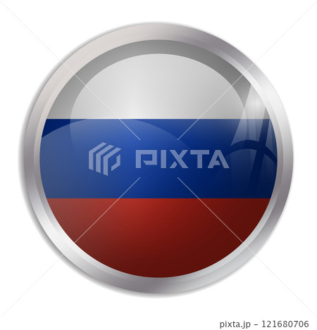 Russia flag - glossy circle button displays a colorful flag representing a country cultural identity and heritage. The essence of national pride and unity. 121680706