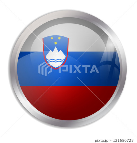Slovenia flag - glossy circle button displays a colorful flag representing a country cultural identity and heritage. The essence of national pride and unity. 121680725