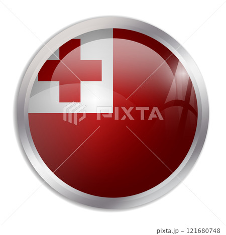 Tonga flag - glossy circle button displays a colorful flag representing a country cultural identity and heritage. The essence of national pride and unity. 121680748