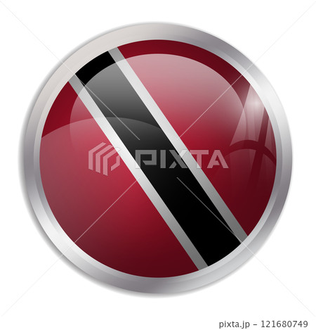 Trinidad and Tobago flag - glossy circle button displays a colorful flag representing a country cultural identity and heritage. The essence of national pride and unity. 121680749