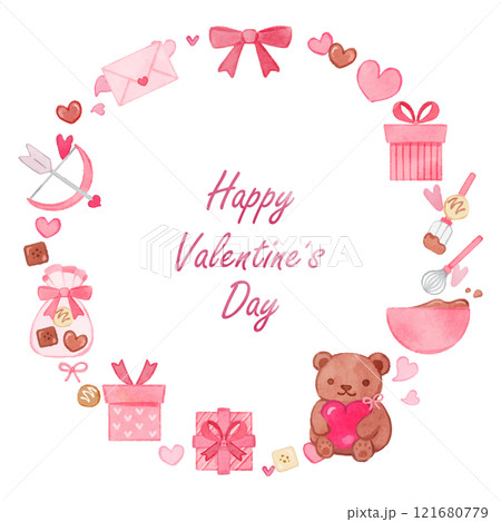 可愛い手描きのバレンタインの円形フレーム 可愛い手描きのバレンタインの円形フレーム 121680779