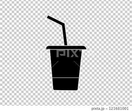 A simple black and white illustration of a drink in a lidded cup with a straw (with white outline) A simple black and white illustration of a drink in a lidded cup with a straw (with white outline) 121681001
