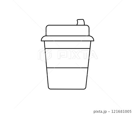 蓋付きカップ入りコーヒーのシンプルな線画イラスト 121681005