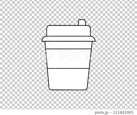 蓋付きカップ入りコーヒーのシンプルな線画イラスト 121681005
