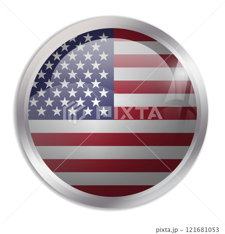 United States of America flag - glossy circle button displays a colorful flag representing a country cultural identity and heritage. The essence of national pride and unity. United States of America flag - glossy circle button displays a colorful flag representing a country cultural identity and heritage. The essence of national pride and unity. 121681053