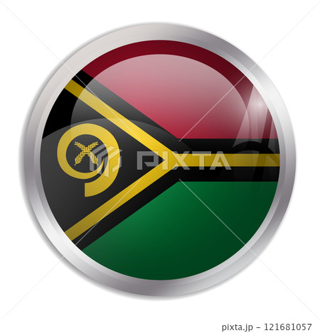Vanuatu flag - glossy circle button displays a colorful flag representing a country cultural identity and heritage. The essence of national pride and unity. 121681057