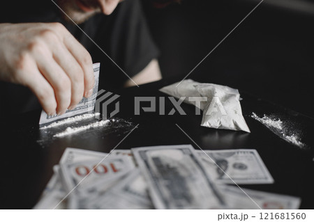 Addict takes a dose of drugs, close up. Addiction concept. Addict takes a dose of drugs, close up. Addiction concept. 121681560