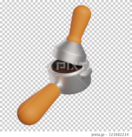 Pressing coffee beans with a tamper 3D graphic 121682214