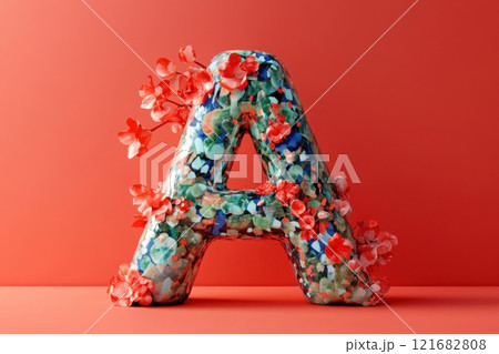 A colorful letter A made of many different colored balls 121682808