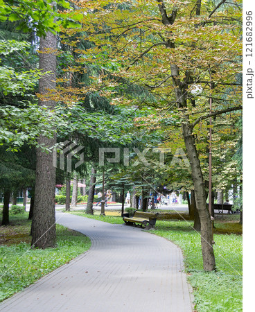 Walkway in the park in the summer 121682996
