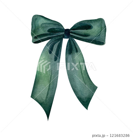 Green fabric bow watercolor illustration isolated on white background. Silk bow hand drawn for gift arrangements, placement on boxes and wedding invitations. Women's and girl's accessory in fashion Green fabric bow watercolor illustration isolated on white background. Silk bow hand drawn for gift arrangements, placement on boxes and wedding invitations. Women's and girl's accessory in fashion 121683286